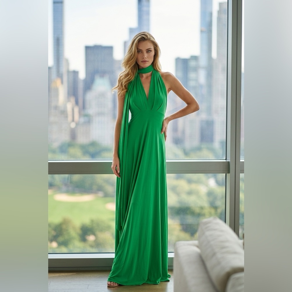 Ravon Von Vonni Emerald Green Halter Wrap Maxi Dress One Size Fits Most